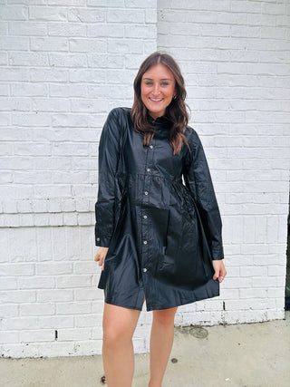 Black Leather Babydoll Dress- BLACK, black dress, black leather, church dress, Curvy, dresses & rompers, LEATHER, LEATHER DRESS, Pleather-Ace of Grace Women's Boutique