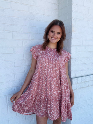 Floral Ruffle Sleeve Tiered Dress- black dress,church dress,colorful dress,dress,dresses & rompers,Dressy,floral,floral dress,floral pattern,floral print,florals,flowy dress,mini dress,plus size dress,summer dress,tiered dress-Clay Floral-S-Ace of Grace Women's Boutique
