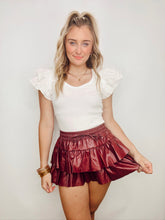 Maroon Leather Ruffle Skort