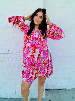 Red Floral Babydoll Dress- clothing,Curvy,dresses & rompers,Easter,Easter dress,floral,floral dress,floral pattern,floral print,florals-Ace of Grace Women's Boutique