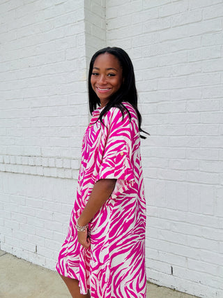 Zebra Print Button Down Dress | 2 Colors- beach dress,BUTTON UP DRESS,church dress,clothing,colorful dress,Curvy,dress,dresses & rompers,Easter dress,floral dress,flowy dress,GREEN DRESS,Midi Dress,pink dress,Spring dress,summer dress-Ace of Grace Women's Boutique