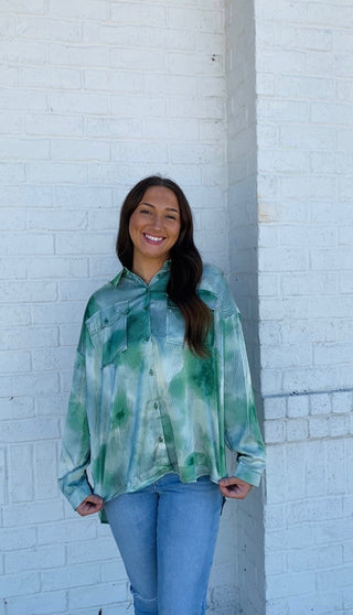 Shades of Green Satin Top- Christmas tshirt,clothing,Curvy,fall clothes,Green shirt,mama shirt,oversized sweatshirt,plus size sweatshirt,pocket shirt,Seasonal,SHIRT,st. paddy's,ST. PATRICK'S DAY,Tops-Ace of Grace Women's Boutique