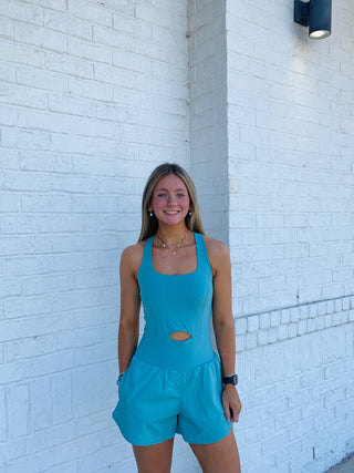 One Piece Cut Out Athletic Romper- Athleisure,athlete,athletic,athletic one piece,athletic romper,clothing,dresses & rompers,Free people,Runsie,Sale-Aqua-S-Ace of Grace Women's Boutique