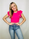 Cropped Ruffle Sleeve Sweater | 3 Colors- black sweater, cropped sweater, grey sweater, pink sweater, RUFFLE, ruffle sleeves, RUFFLE SWEATER, RUFFLE TOP, RUFFLED SWEATER, SHORT SLEEVE SWEATER, SWEATER-Ace of Grace Women's Boutique