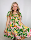 Green Floral Square Neck Dress- church dress, dress, floral, floral dress, floral pattern, floral print, florals, flowy dress-Ace of Grace Women's Boutique