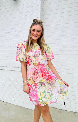 Floral Ruffled Puff Sleeve Tiered Dress- church dress, colorful dress, dress, dresses & rompers, Easter dress, floral dress, flowy dress, NEW-Ace of Grace Women's Boutique