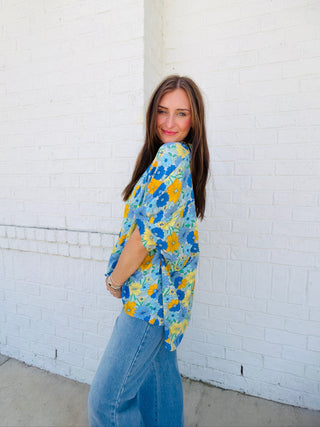Blue Floral Dolman Top- Curvy,floral,floral pattern,FLORAL TOP,florals,summer,summer shirt,SUMMER TOP,Tops-Ace of Grace Women's Boutique