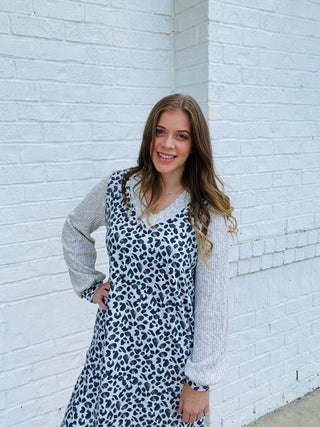 GRAY ANIMAL PRINTED DRESS- Curvy,Dresses & Rompers,plus,plus dress-Ace of Grace Women's Boutique