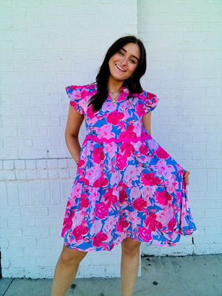 Pink Floral Dress with Ric Rac Trim- Curvy,dresses & rompers,Easter,Easter dress,floral,floral dress,floral pattern,floral print,florals,PLUS,Ric rac,SPRING,Spring dress-Ace of Grace Women's Boutique