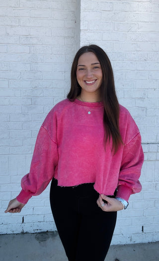 Acid Wash Cropped Pullover | 2 colors- Acid, clothing, comfy sweatshirt, cropped sweatshirt, FALL, fall clothes, pink sweatshirt, sweatshirt, SWEATSHIRTS, Tops-Ace of Grace Women's Boutique