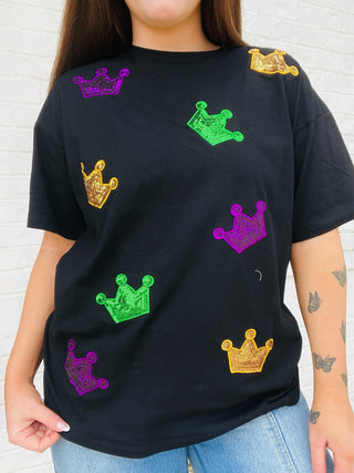 Sequin Crown Mardi Gras Top- BOWS,clothing,Crown,Crowns,MARDI GRAS,MARDI GRAS TEE,MARDI GRAS TOP,Seasonal,Tops-Ace of Grace Women's Boutique