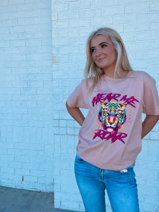 Pink Hear Me Roar Tee- clothing, curvy, Graphic Tees, hear me, PLUS, plus size, plus size graphic tee, TIGER, TIGER GRAPHIC TEE, Tops-Ace of Grace Women's Boutique