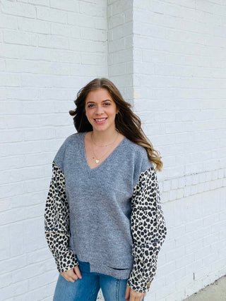 Animal Print Distressed Sweater- clothing,Curvy,plus,Tops-Ace of Grace Women's Boutique