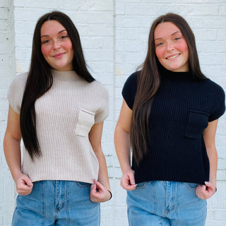 Short Sleeve Sweater Top | 2 colors- crop sweater, cropped sweater, FALL, fall clothes, fall transition, pocket shirt, pockets, SWEATER, sweater top, sweaters, Tops, Transition-Ace of Grace Women's Boutique