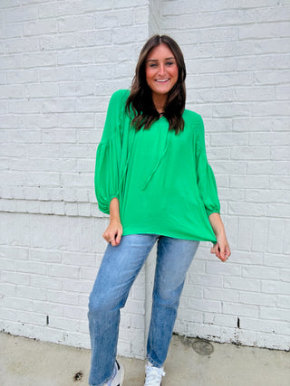 Green Collared Top- CHRISTMAS, Christmas Longsleeve, clothing, FALL, fall clothes, GREEN, Green shirt, green top, kelly green, Tops-Ace of Grace Women's Boutique