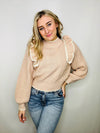 Blush Ruffle Shoulder Knit Sweater- fuzzy sweater, knit sweater, pink sweater, RUFFLED SWEATER, SWEATER.-Ace of Grace Women's Boutique