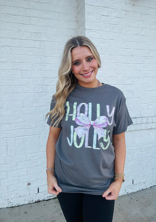 Holly Jolly Tee- christmas top,curv,Curvy,Graphic Tees,New arrival,PLUS,plus size,Seasonal,Tops-Ace of Grace Women's Boutique