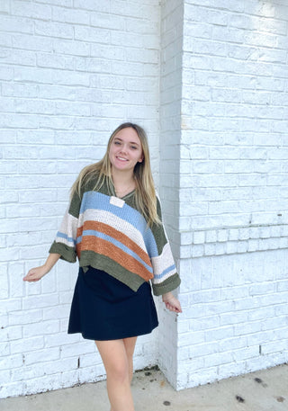 Soft Striped Sweater- clothing, cropped sweater, soft shirt, stripes, sweater top, Tops-Ace of Grace Women's Boutique