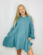 Long Sleeve Woven Button Down Tiered Dress | 2 colors