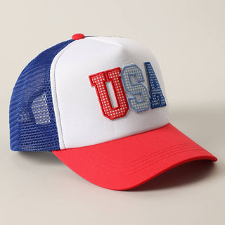 USA Patch Mesh Trucker Hat- 4th of july,HAT,hats,July,July 4,July 4th,Seasonal,trucker,trucker hat,trucker hats,USA-Ace of Grace Women's Boutique
