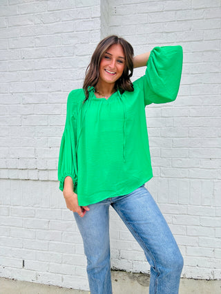 Green Collared Top- CHRISTMAS, Christmas Longsleeve, clothing, FALL, fall clothes, GREEN, Green shirt, green top, kelly green, Tops-Ace of Grace Women's Boutique