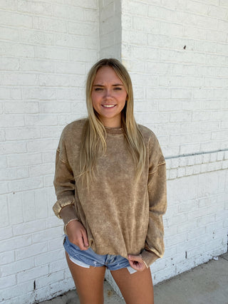 Acid Wash Sweatshirt- beige sweatshirt, clothing, comfy sweatshirt, oversized sweatshirt, plus size sweatshirt, plus sweatshirt, sweatshirt, SWEATSHIRTS, Tops-Ace of Grace Women's Boutique