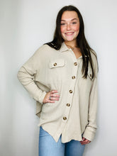 Waffle Knit Button Up Long Sleeve