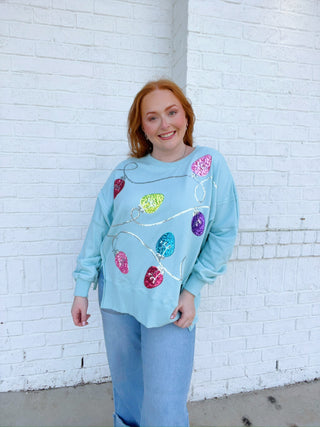 Christmas Lights Oversized Pullover- CHRISTMAS, CHRISTMAS CHEER, CHRISTMAS GRAPHIC TEE, Christmas Longsleeve, CHRISTMAS SHIRT, christmas sweatshirt, Christmas tee, christmas top, Christmas tshirt, holiday, HOLIDAYS, Lights, Seasonal, SEQUIN, Tops-Ace of Grace Women's Boutique