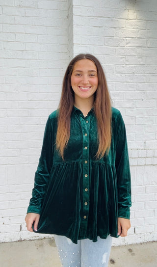 Green Velvet Tunic Top- CHRISTMAS, christmas dress, Christmas Longsleeve, CHRISTMAS SHIRT, christmas top, clothing, emerald green, GREEN, Green shirt, green top, MERRY CHRISTMAS, Seasonal, Tops, velvet, velvet top-Ace of Grace Women's Boutique