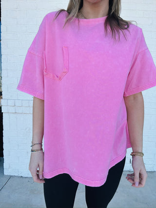 Hot Pink Classic Mineral Washed Tee- clothing, Curvy, LIGHT PINK, pink, pink top, Tops-Ace of Grace Women's Boutique