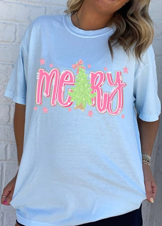 Merry Tree Graphic Tee- CHRISTMAS,curv,Curvy,merry,MERRY CHRISTMAS,PLUS,plus size,Seasonal,Tops-Ace of Grace Women's Boutique