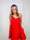 Iridescent Bow Mini Dress- dress, flowy dress, mini dress, RED, red dress, tiered dress-Ace of Grace Women's Boutique