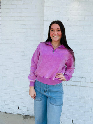 Half Zip Pullover- Acid,clothing,fall clothes,outerwear,pink pullover,pullover,Scooba,Scuba,Tops-Ace of Grace Women's Boutique