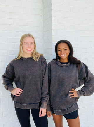 Acid Wash Raw Hem Sweatshirt - Black- Acid,black sweatshirt,clothing,comfy sweatshirt,Exposed,oversized sweatshirt,RAW HEM,sweatshirt,SWEATSHIRTS,Tops-Ace of Grace Women's Boutique