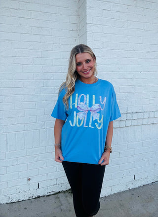 Holly Jolly Tee- christmas top,curv,Curvy,Graphic Tees,New arrival,PLUS,plus size,Seasonal,Tops-L-Blue-Ace of Grace Women's Boutique