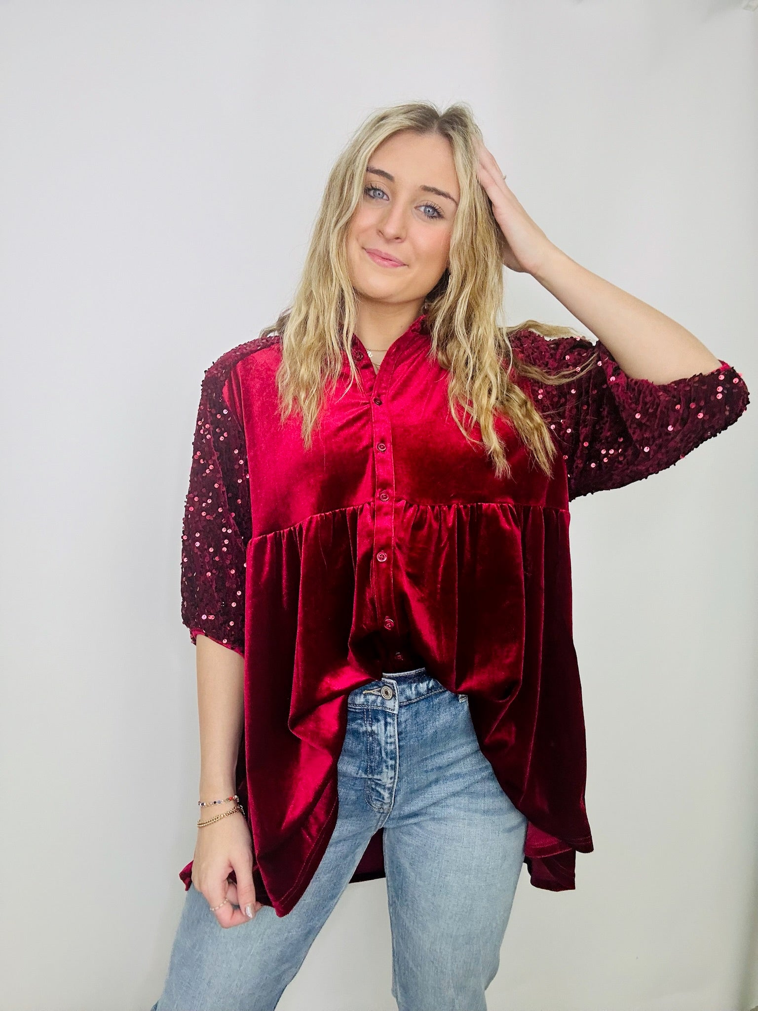 Velvet Sequin Button Up Shirt