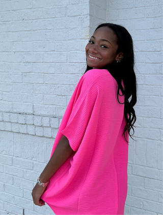 Perfect for Work Top - Bright Pink- Curvy,hot pink top,oversized,OVERSIZED TOP,Perfect for work,pink top,PLUS,plus size,PLUS SIZE TEE,PLUS SIZE TOP,TOP,Tops,WORK TOP,WOVEN TOP-Ace of Grace Women's Boutique