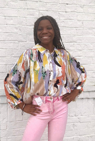 Watercolor Print Top- Curvy,PLUS,plus size,PLUS SIZE TOP,Tops-Ace of Grace Women's Boutique