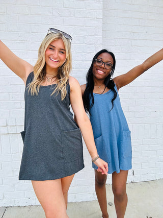 Strapless On The Go Romper Dress- active romper, athletic romper, BLUE ROMPER, clothing, dresses & rompers, Free people, grey romper, Hot shot, NEW, on the go, ROMPER, Romper dress, summer-Ace of Grace Women's Boutique