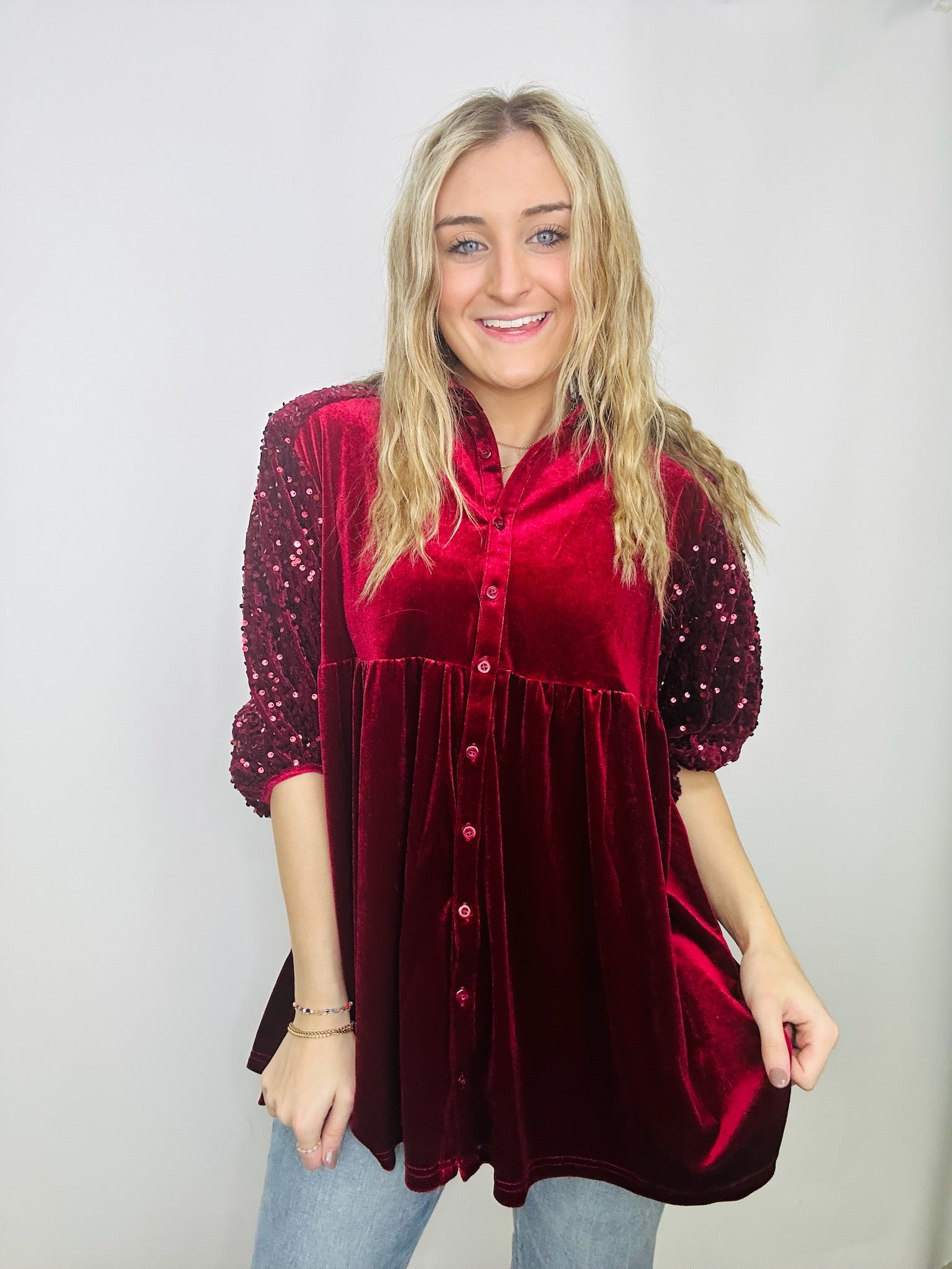 Velvet Sequin Button Up Shirt