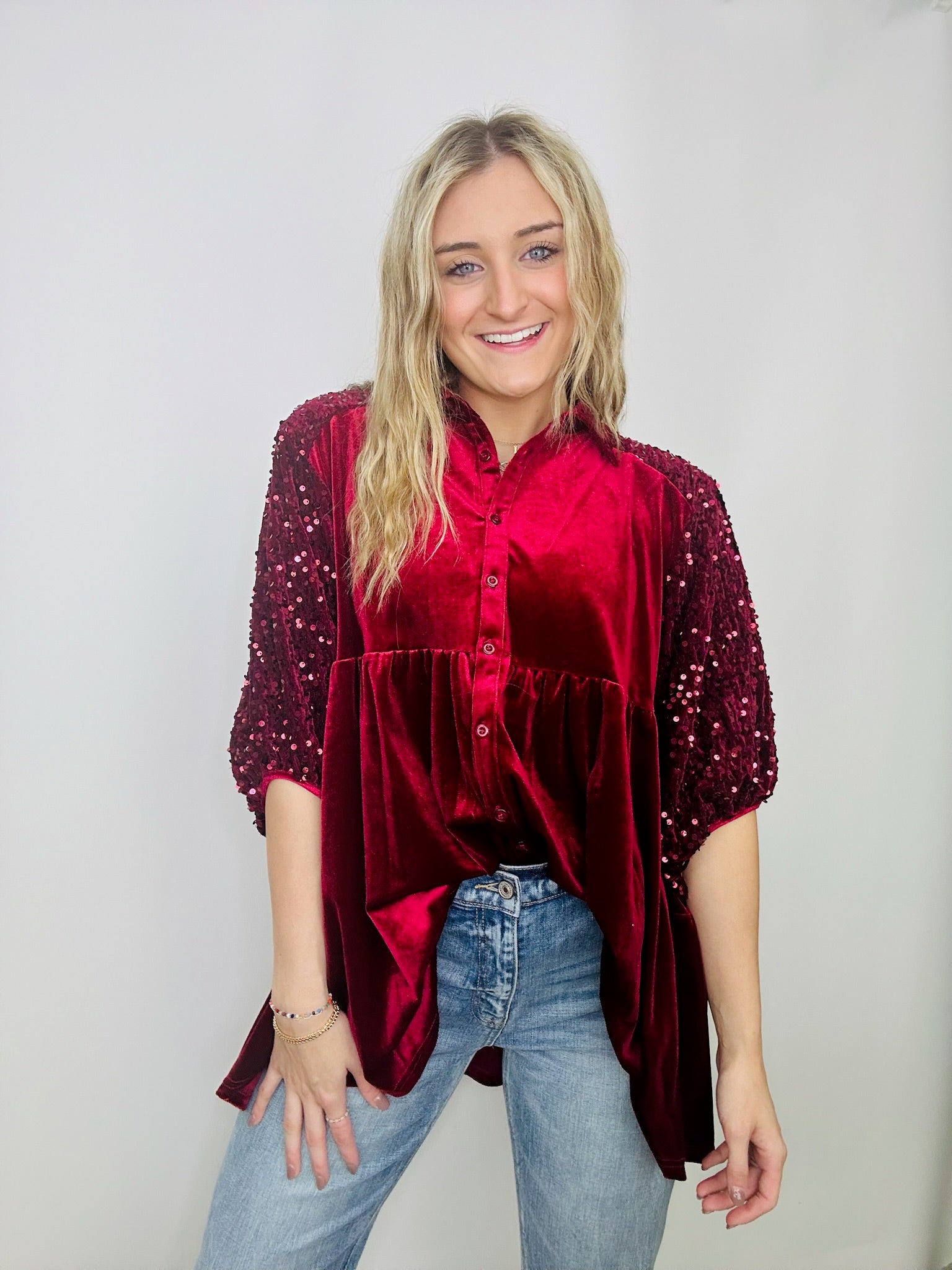 Velvet Sequin Button Up Shirt