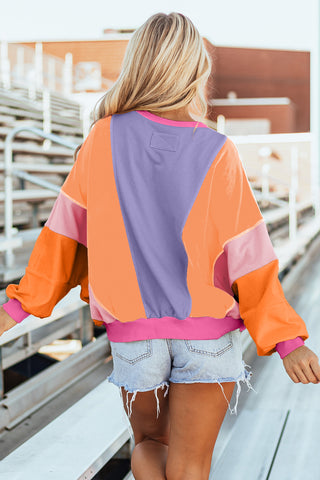 Colorblock Oversized Top (purple/orange)-Tops/Long Sleeve Tops- All In Stock,Color Orange,Craft Patchwork,curv,Curvy,Occasion Daily,oversized,oversized sweater,oversized sweatshirt,OVERSIZED TEE,OVERSIZED TOP,PLUS,Print Color Block,Season Fall & Autumn,Style Casual,Tiktok Showroom,Tops-Ace of Grace Women's Boutique