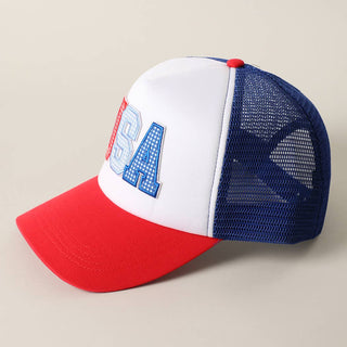 USA Patch Mesh Trucker Hat- 4th of july,HAT,hats,July,July 4,July 4th,Seasonal,trucker,trucker hat,trucker hats,USA-Ace of Grace Women's Boutique