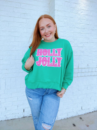 Holly Jolly Sweatshirt (cropped)- CHRISTMAS, CHRISTMAS CHEER, CHRISTMAS GRAPHIC TEE, Christmas Longsleeve, CHRISTMAS SHIRT, christmas sweatshirt, Christmas tee, christmas top, Christmas tshirt, clothing, Curvy, Holly Jolly, HOLLY JOLLY CHRISTMAS, holly jolly pullover, jolly, MERRY CHRISTMAS, Seasonal, Tops-Ace of Grace Women's Boutique