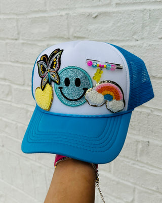 Blue Butterfly Rainbow Trucker Hat- Accessories, accessory, blue, butterflies, butterfly, hair accessory, HAT, hats, MadelynnGrace, trucker hat, trucker hats-Ace of Grace Women's Boutique