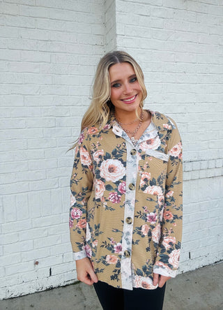 Soft Floral Button Up Top- clothing,Curvy,floral,floral print,FLORAL TOP,florals,Tops-Ace of Grace Women's Boutique