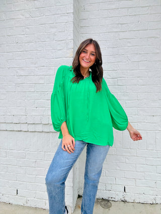 Green Collared Top- CHRISTMAS, Christmas Longsleeve, clothing, FALL, fall clothes, GREEN, Green shirt, green top, kelly green, Tops-Ace of Grace Women's Boutique