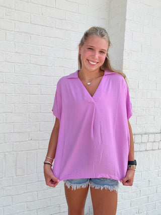 Collared V-Neck Top- COLORFUL,COLORFUL TOP,Curvy,Perfect for work,PLUS,plus size,PLUS SIZE TOP,plus sizes,summer,summer shirt,SUMMER TOP,summer work top,Tops,work,WORK SHIRT,WORK TOP,WOVEN,WOVEN TOP-Ace of Grace Women's Boutique
