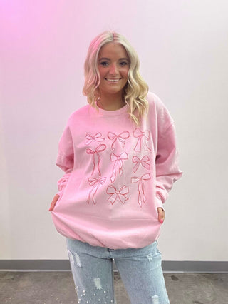 MADELYNN GRACE Pink Ribbon Sweatshirt- BOWS, clothing, COMFY, comfy sweatshirt, Curvy, HOT PINK, LIGHT PINK, MadelynnGrace, pink, pink sweatshirt, pink top, ribbon-Ace of Grace Women's Boutique