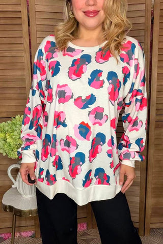 Long Sleeve Colorful Top- animal,ANIMAL PRINT,clothing,curv,Curvy,high tops,LEOPARD,PLUS,Tops-Ace of Grace Women's Boutique